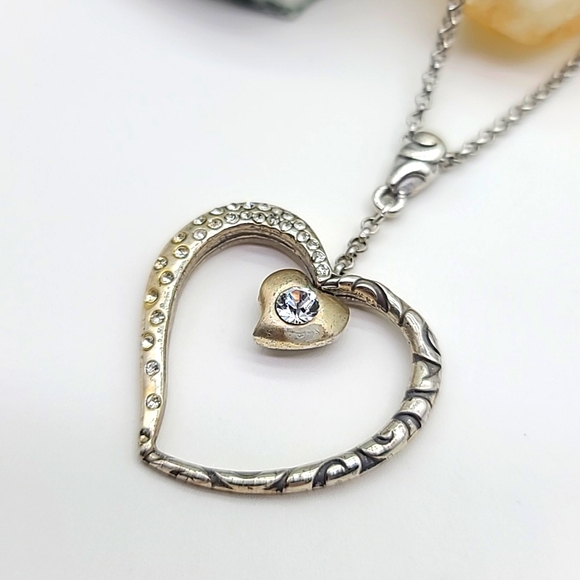 Brighton Retired "GLITTER HEART" Brushed Silver Heart Pend w Heart Center! - Picture 1 of 11
